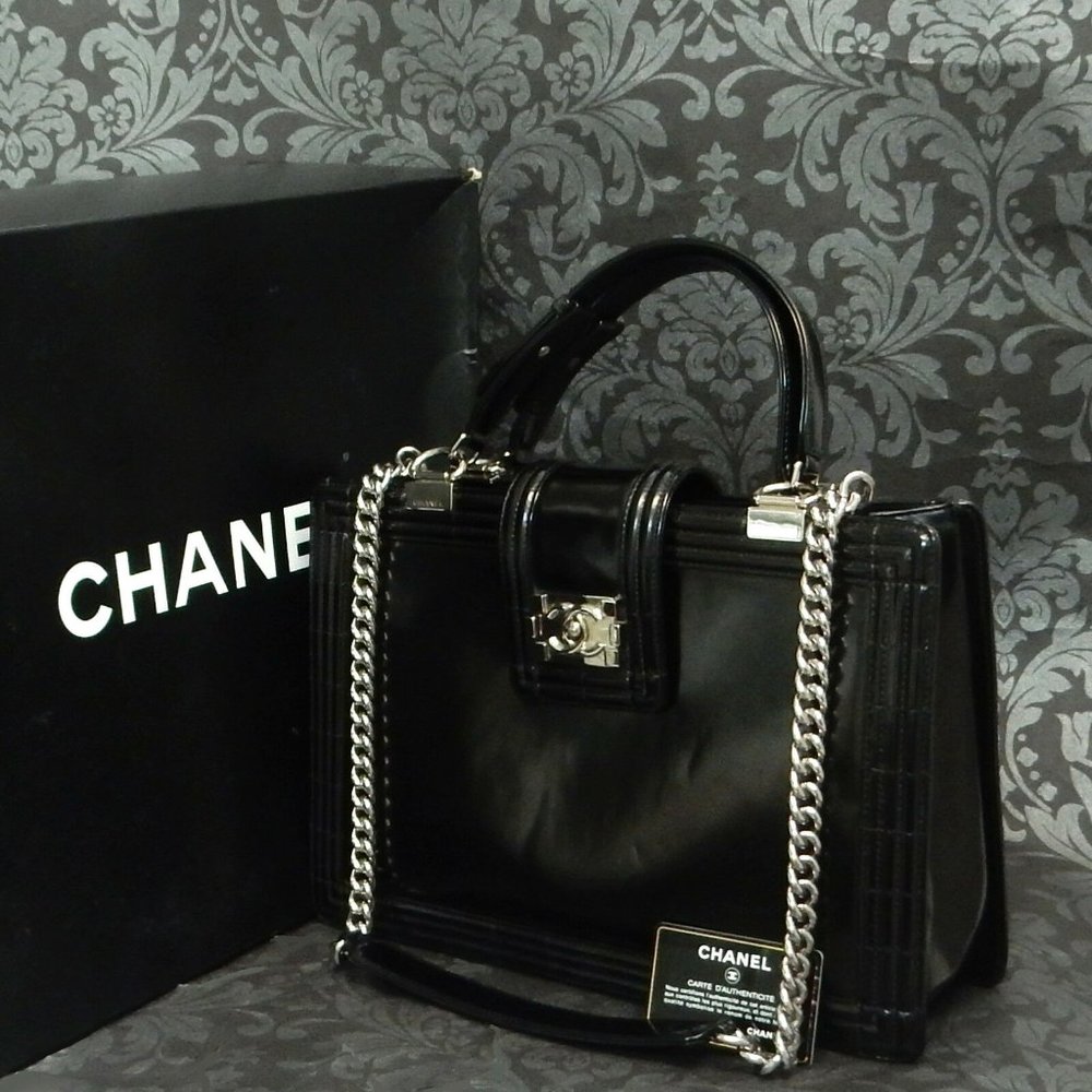 Chanel Enamel Black Chain Shoulder Bag